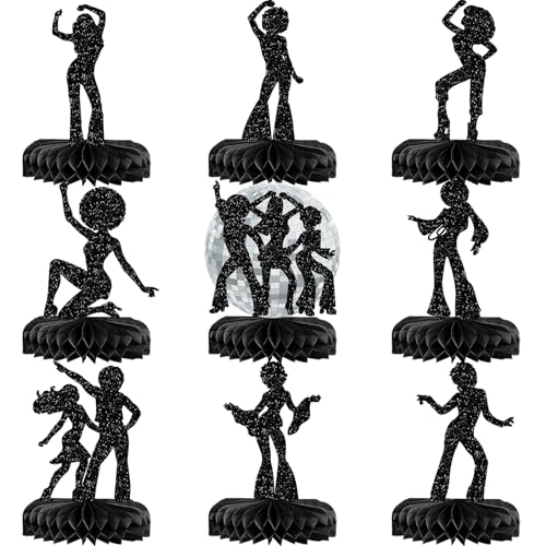 9 Pcs Glitter 70s Dancing Disco Centerpieces for Table Black 70s Disco Dancer Table Decorations Disco Party Decorations Disco Birthday Party Decorations for Music 70s Disco Theme Party Decorations