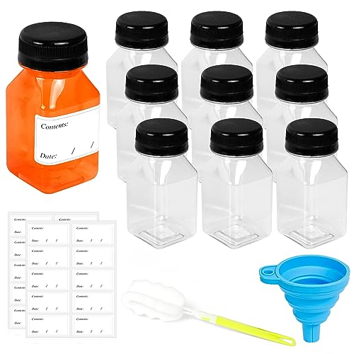 10 Pcs 4oz/120ml Shot Bottles With Lids - Clear Plastic Mini Juice Bottles for Smoothies, Milk, Water and Other Beverages - Reusable Drink Containers
