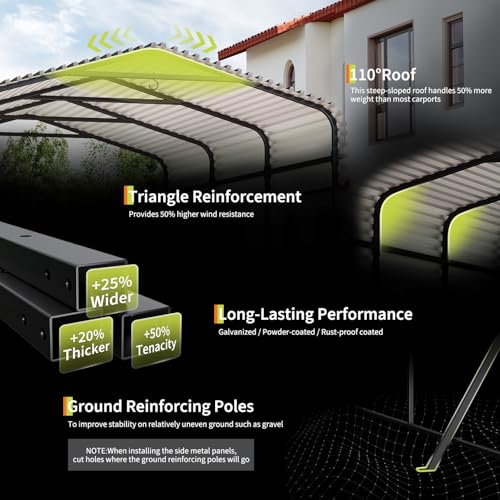 Garvee 10x15 ft Metal Carport with Reinforced Base and Galvanized Steel Roof, Heavy Duty Garage Car Shelter Shade, Outdoor Car Port Canopy by Garvee - Image 9