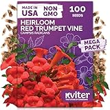 KVITER 100 Red Trumpet Vine Seeds for Planting (Campsis Radicans) – Trumpet Creeper, Organic & Heirloom Hummingbird Vine – Perennial Flower Seeds to Plant Outside – Fences, Trellises & Outdoor Garden