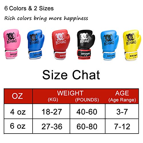Dtown Kids Boxing Gloves 4oz 6oz Youth Boxing Gloves for Age 3 to 7 Years, Boys and Girls Training Boxing Gloves for Punching Bag, Kickboxing, Muay Thai, MMA - Thumbnail 6