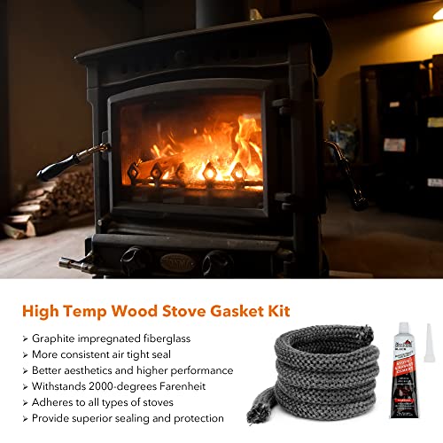 Stanbroil Graphite Impregnated Fiberglass Rope Seal And High Temperature Cement Gasket Kit Replacement For Wood Stoves - 1" X 84" #TOP4