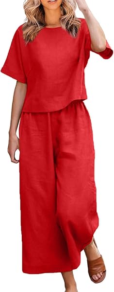 Women's Elegant 2-Piece Cotton and Linen Set Matching Clothing for Women Linen Lightweight Set of Leg Trousers Summer Sports Suits Casual Solid and Pockets Beach Holiday - 5