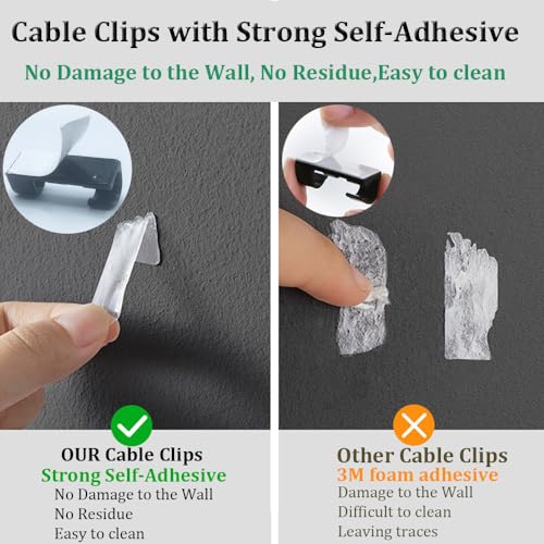 40PCS Adhesive Cable Clips,Cable Clips with Strong Self-Adhesive,Upgraded Wire Holders for Wall,Strong Cord Organizer Car,TV,PC,Under Desk,Christmas Light (Black,M)