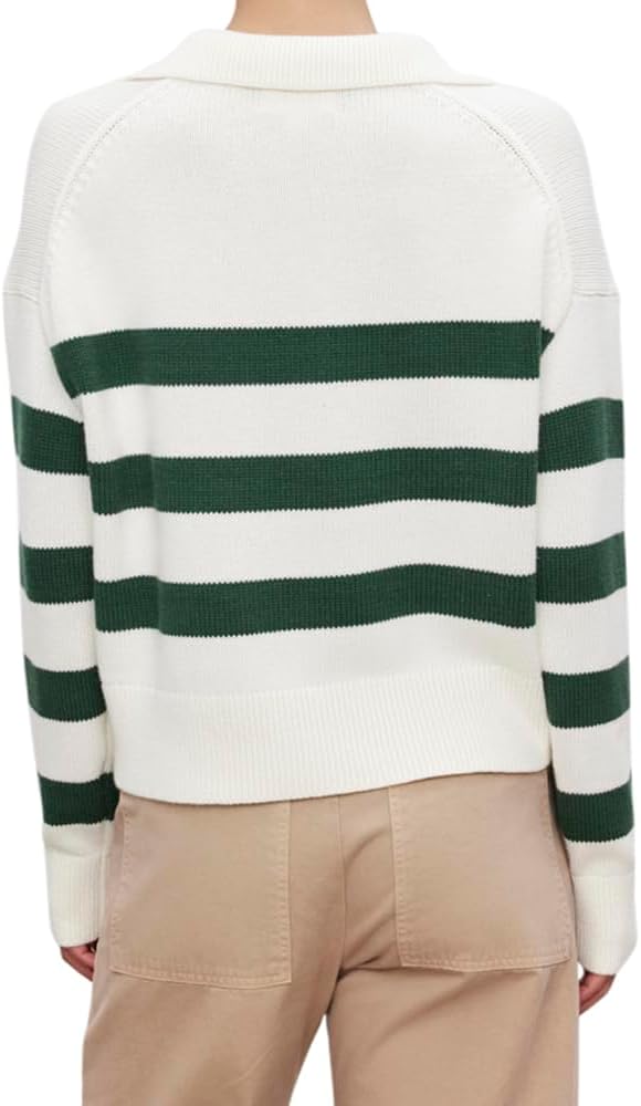 Velvet by Graham and Spencer Women's Lucie Cotton Cashmere Sweater, Milk/Forest, XS - Image 3