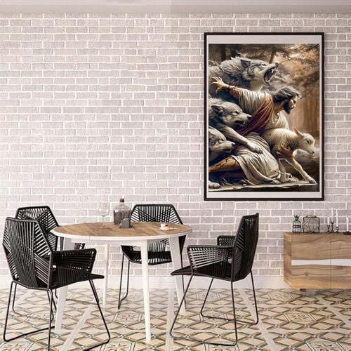 Image of ARPADAMO Diamond Art Kits for Adults,5D Jesus and Wolf Diamond Painting DIY Religious Diamond Art Diamond Painting Kits for Adult,Round Full Drill Diamonds, Diamond Art Kits for Home Decor-12x16inch