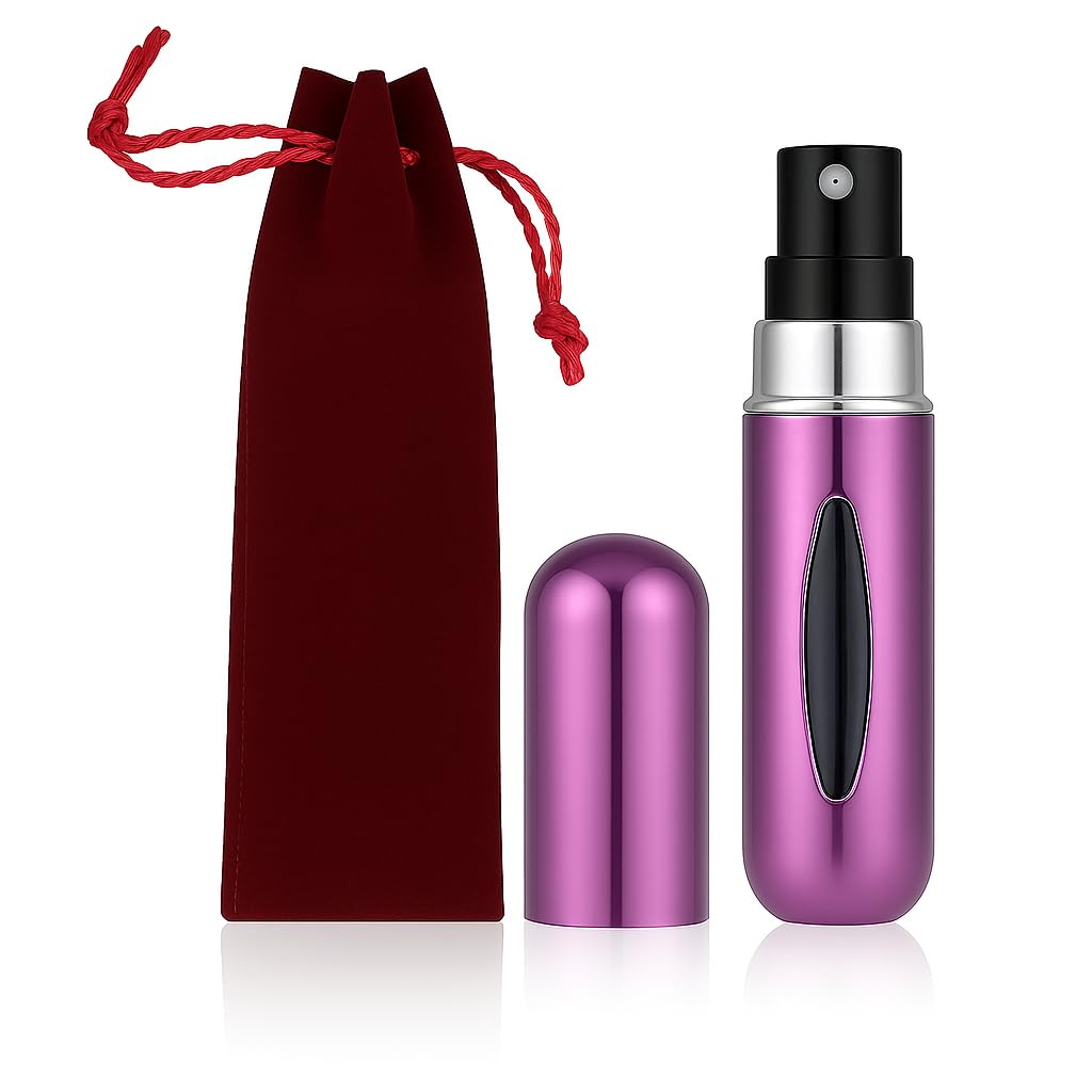 Aluminum Travel Perfume Bottle - Refillable Spray Atomizer for Cologne - Mini 5 ML Size for Men and Women - Pink