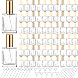 Domensi 30 Pcs 15 ml Glass Perfume Bottles Mini Glass Empty Spray Atomizer Bottles Bulk Refillable Small Perfume Dispenser Container with Pump Tool for Travel Plants Hair Cleaning Skin Care(Gold)