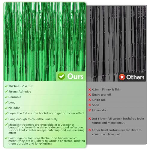 Image of Green Tinsel Backdrop Curtains - 2 Pack Foil Fringe Streamers Photo Backdrop for 2027 World Soccer Cup Party Decorations | Soccer Football Theme Birthday Dinosaur Animal Party Wall Decor
