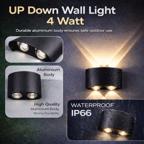 Image of One94Store LED Outdoor Wall Light Pack of 1 | Warm White (WW) 2 -Way Wall Lamp | 4W Aluminium Body, Rainproof & Shockproof, Decorative Step /Pathway /Light Fixture with 3 Month Warranty