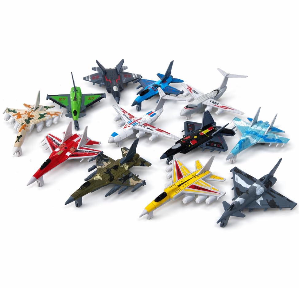 Plane Toys Airplane Toys &ndash; 12-Pack Mini Fighter Jets Set for Kids, Small Military Glide Planes...