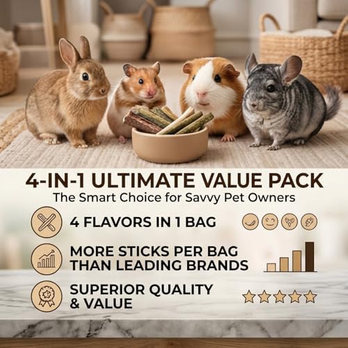 GREMBEB Bunny Chew Stick Rabbit Toy Treat 400g 4 in 1 Molar Stuff 100% Organic Natural Snack Apple Branch Sweet Bamboo Timothy Hay Alfalfa Food Clean Teeth Hamster Chinchilla Parrot Gerbil Squirrel by GREMBEB - Image 4