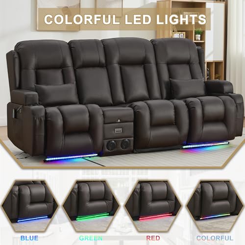 Image of URRED Power Loveseat Recliner Sofa with Massage and Heat,Dark Brown