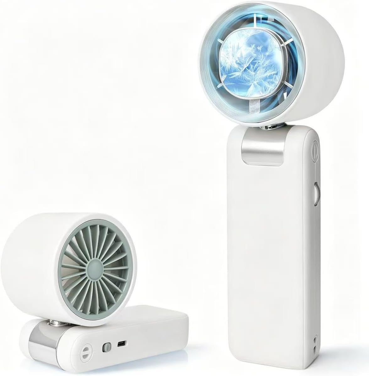Portable Handheld Fan with Ice Cooler, 199 Speed Personal Fan,Foldable 3 in 1 Rechargeable Battery Operated Essentials Hand Fans Summer Essential for Travel/Outdoor/Office.（WHITE）