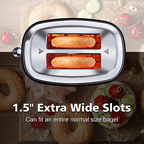 2 Slice Toaster,Ketian Retro Stainless Steel Toaster,1.5'' Extra Wide Slots, Bagel Cancel Defrost Reheat Functions,6 Toast Browning Settings,Removable Crumb Tray,Black #TOP3