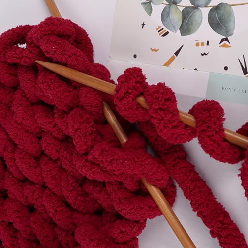Image of 8 Jumbo Packs Chunky Chenille Yarn for Crocheting, 31.7 yds, 8 oz Each Skein Bulky Thick Fluffy Yarn for Knitting, Super Bulky Chunky for Hand Knitting Blanket, Soft Plush - Wine Red