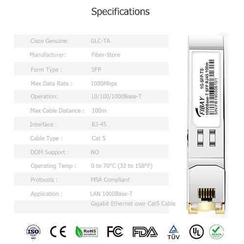 Vista 163 de Módulo óptico del transmisor-receptor de 1000BASE-SX SFP compatible con Cisco GLC-SX-MMD GLC-SX-MM SFP-GE-S GLC-SX-MM-RGD 850nm 1,804.5 ft DDM For