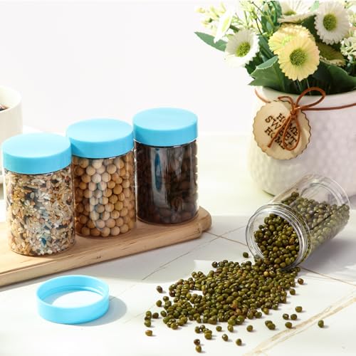 Image of Patelai 4 Pcs Plastic Jars Wide Mouth with Lids,4 Ounce,Blue | Travel Size for Creams Oils, Clear Round Storage Cosmetics Containers, Leak Proof Screw on Lids for Makeup Beauty DIY