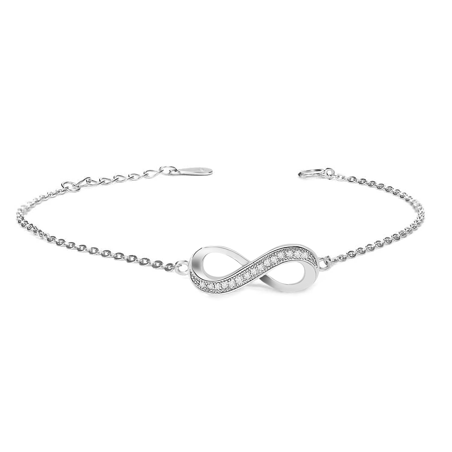 ZAVYA 925 Sterling Silver Designer Cubic Zirconia CZ Infinity Rhodium Plated Adjustable Chain Bracelet | Gift for Women & Girls | With Certificate of Authenticity & 925 Hallmark (B09NGZQT23) Amazon Price History, Amazon Price Tracker
