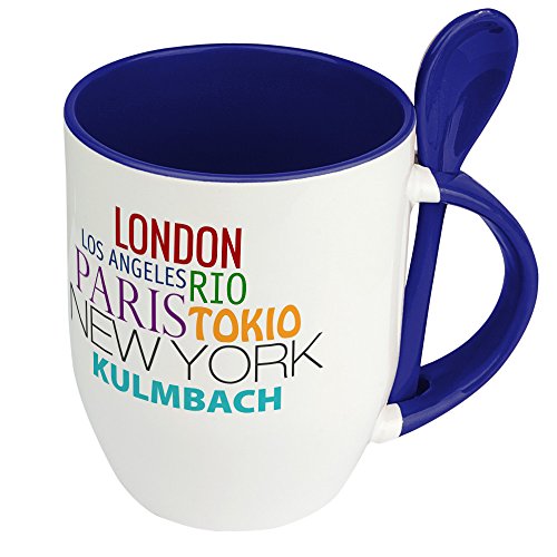 digital print Städtetasse Kulmbach - Löffel-Tasse mit Motiv Famous Cities in The World - Becher, Kaffeetasse, Kaffeebecher, Mug - Blau