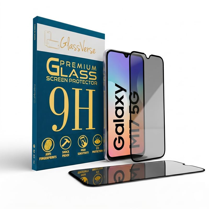 Image of GlassVerse Privacy Tempered Glass for Samsung Galaxy M17 5G | Anti Spy Screen Protector, 9H Hardness, Edge to Edge, Case Friendly, Hassle-less Installation Kit Included. (Pack of 1)