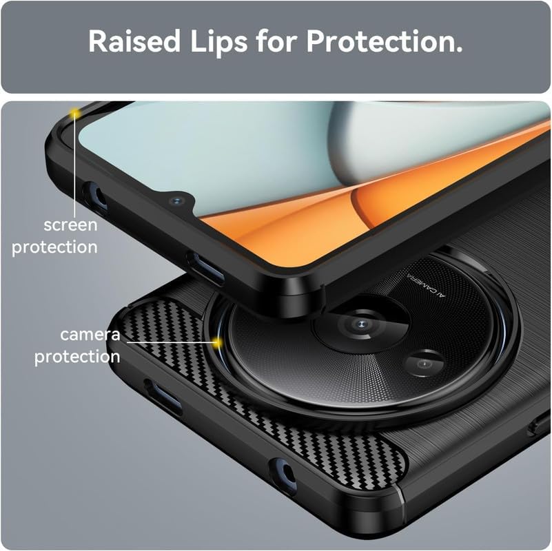 Image of NPRC Hybrid Ultra Slim Protective Case TPU Non-Slip Carbon Fiber Texture Shockproof Case Cover for Poco C61 - Black