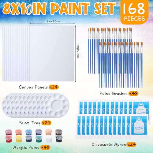 FunooFuno 24 Set Painting Supplies Kit for Adults with 8 x 10 Inch Canvas Boards 12 Colors Mini Acrylic Paint, Brushes, Palettes, Aprons for Sip and Paint Adults Beginners Painting Party - Image 2
