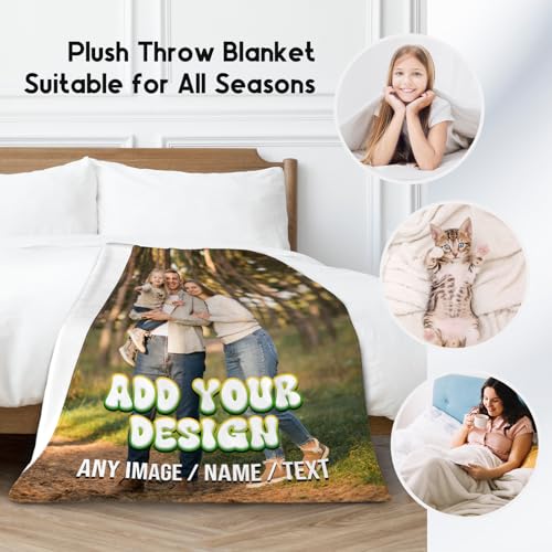 Personalized Photos Blanket - Custom Picture Blankets Gifts for Son Daughter - Cozy Fleece Throw for Couch, Office 4 Sizes