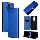 TiHen Compatible con Cover Sony Xperia Pro, Flip Fibra di Carbonio Custodia [Test di caduta] Antiurto Protettiva Stand con Slot per Schede, Vetro Temperato*2-Blu
