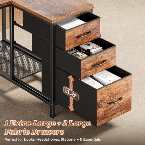 PRAISUN 47.2'' L Shaped Office Desk with Power Outlets and 3 Drawers - image 5