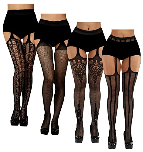 Image of Chalier Fishnet Stockings Lace Tights Thigh High Stockings for Women