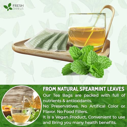 Image of FreshDrinkUS, Premium 50 Spearmint Tea Bags, 100% Natural Spearmint Leaves. Loose Leaf Spearmint Herbal Tea. Spearmint Leaf Tea. No Sugar, No Caffeine, No Gluten, Vegan.