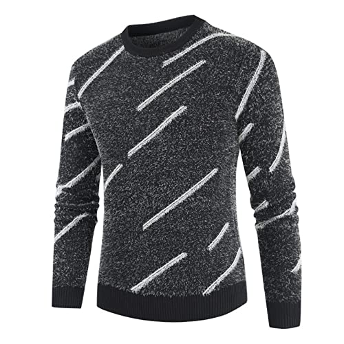 HNFYSMQL Suéter de malha masculino de manga comprida fino outono e inverno gola redonda (cor: cinza