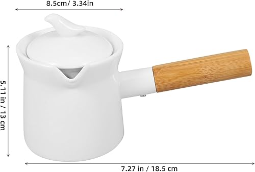 Miniatura 7 de Cabilock Crema de café de 11.8 fl oz, mini cafetera de cerámica blanca con diseño de mango de madera para el hogar y la oficina, cafetera de