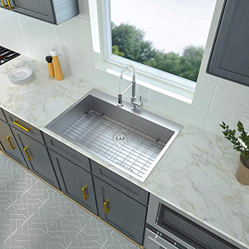 32 Drop In Kitchen Sink - Logmey 32"X18" Drop-In Topmount Single Bowl Kitchen Sink 18 Gauge Stainless Steel Kitchen Sink Basin #TOP1