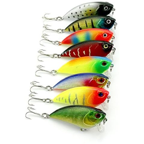 LENPABY 8pcs Sinking Rattling Wiggler VIB Lipless Crankbaits Hard Fishing Lures Vibe Vibration Rattle Hooks for Sea Bass & Trout 5.5cm/2.16"/6.6g Cover