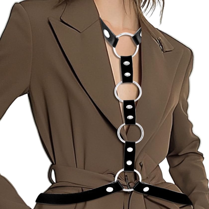 Nicute Leather Body Harness Black Punk Chest Belt Rave Accessories for Women