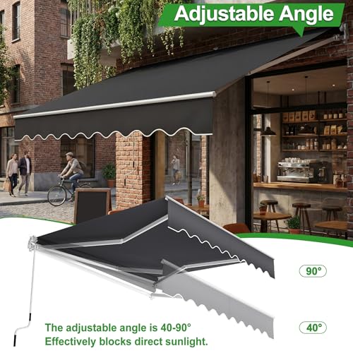 UISEBRT Markiza balkonowa o szerokości 300 cm – aluminiowa markiza z przegubem, ochrona przed słońcem, ręczna markiza zaciskowa, z korbą ręczną, wodoszczelna, ciemnoszara (400 x 300 cm)