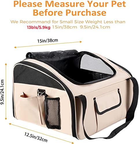 Pettom Pet Car Booster Seat Carrier Airline Approved For Dog Cat Puppy Small Animal Travel Cage (Khaki, Small-Hold Pet Up To 13Lb) #TOP1