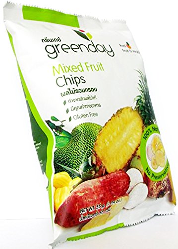 Green Day Thai Real Fruit & Vegetable Mixed Fruit Chips, Pineapple/Jackfruit/Taro/Banana/Sweet Potato, 55 Gram #TOP1