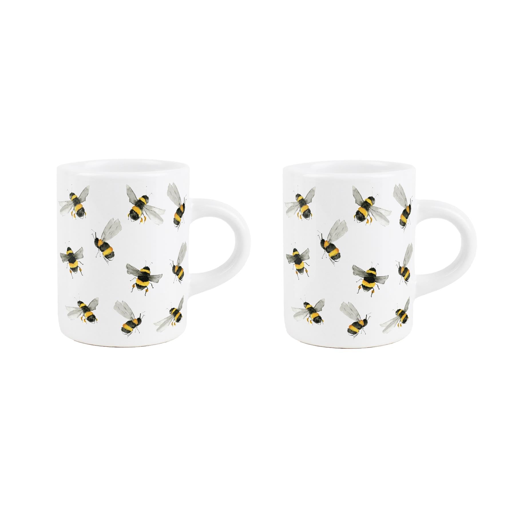 Purely Home Bee Espresso Cups - Scattered Bumblebees - Small Mini White Ceramic Coffee Shot Mugs Set of 2