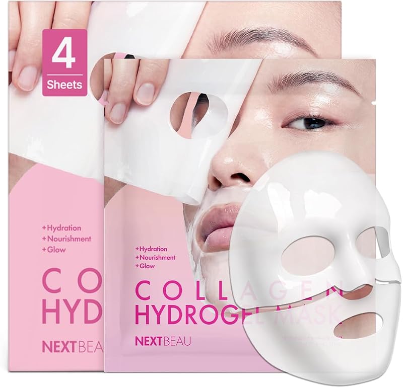Máscara facial de hidrogel com colágeno NEXTBEAU, pacote com 4 unidades de 34 g