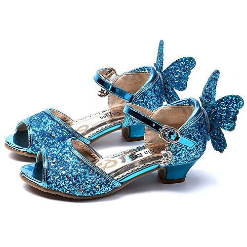 DJSJ- Niños chispeantes Bombas Formales Chicas Princesa Brillo Zapatos de tacón bajo