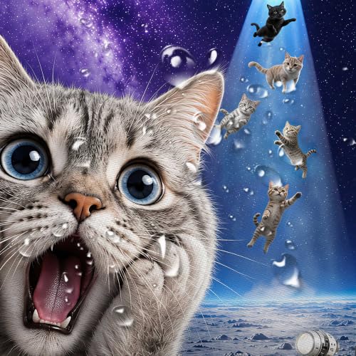 Image of Boziqr Cat Shower Curtain, Funny Cat UFO Fantasy Galaxy Shower Curtains for Bathroom Decor, Fun Cat Shower Curtain Set with 12 Hooks for Bathroom Decor Accessories Bathtub Curtain, 60 inchx72 inch