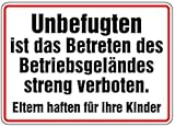 Schild Alu Unbefugten ist das Betreten des Betriebsgeländes streng verboten 250x350mm