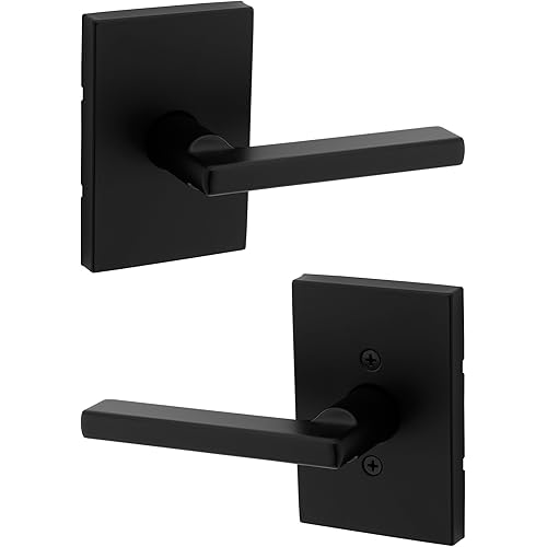 Kwikset Halifax Interior Passage Door Handle, Lever For Closet and Hallway Doors, Reversible Non-Locking Handle Lever, Matte Black, with Microban Protection