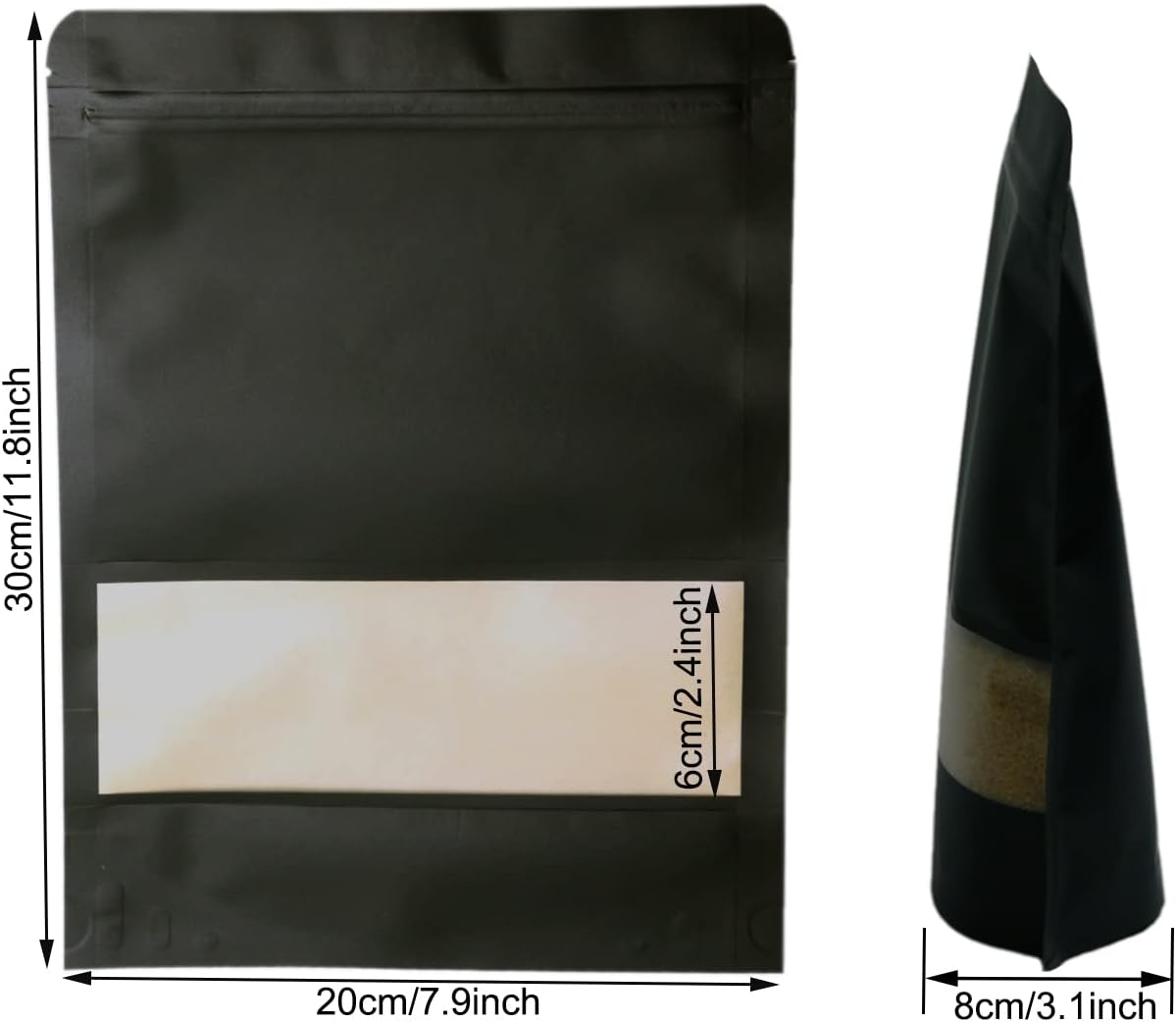 Kraft Stand Up Pouches with Window,50Pcs Resealable Bags(7.9X11.8") image 4