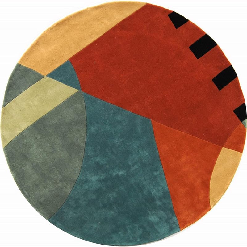 Image of Handmade Pure Woollen Carpet Collection for Hall with 1.0 inch inch Thickness 8 X 8 Feet - Round Multi Rust FT