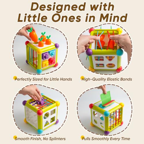 Image of Montessori Activity Cube Toys for Baby, 6-in-1 Shape Sorting Toy, Fine Motor Learning Game for Toddlers 1-3