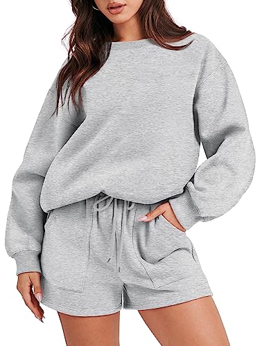 Image of ANRABESS Women 2 Piece Outfits Sweat Shorts Sets 2026 Oversized Casual Lounge Matching Set Sweatsuit Tracksuit Fall Clothes